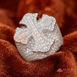 Men's Cross Moissanite <b>Ring</b> Silver Tone <b>Iced</b> Out Baguette Round Cut Hip Hop Statement <b>Ring</b> Luxury Jewelry Gift - Product Image 3