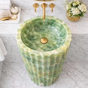 Luxury Green Onyx Pedestal Sink Natural Stone Bathroom <b>Basin</b> Hand Carved Onyx Wash <b>Basin</b> - Product Image 1