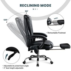 Chaise de bureau de direction avec vibration 6V et chaleur, dossier inclinable, accoudoirs rembourrés, repose-pieds massant – Confort optimal - Product Image 6