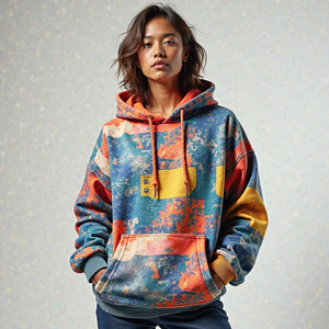 Sweat-shirt à capuche pour homme, imprimé abstrait coloré, coupe classique, en polyester tricoté, décontracté, pour l'automne, avec poche - Product Image 6