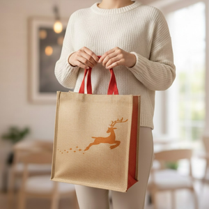 Nouveauté Sac de courses en jute personnalisé pour Noël |   Sac fourre-tout réutilisable écologique avec impression unique, meilleur cadeau promotionnel pour l'épicerie - Product Image 5