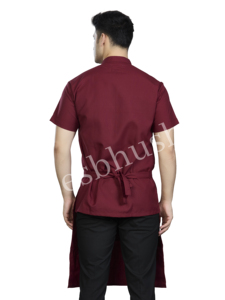 Camisa de uniforme de manga corta color granate para hombre con delantal para uso de camarero - Product Image 4