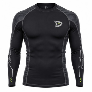 Maillot de bain à manches longues pour homme, noir, en nylon et polyester, respirant, séchage rapide, adulte, 220g, impression du logo sur le devant - Product Image 1