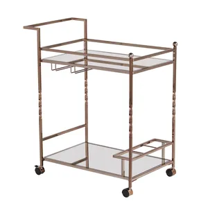 Glam Metal Bar Cart With Glass Shelves And Bottle <b>Rack</b> Rectangle Shape Durable Design For Party Use - Product Image 4