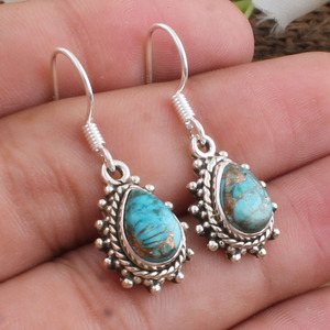 ต่างหูห้อยทรงวินเทจทำมือจากเงินแท้ประดับเพทายสีน้ำเงินธรรมชาติ สไตล์โบโฮ ออกซิไดซ์ เหมาะสำหรับงานปาร์ตี้ - Product Image 2