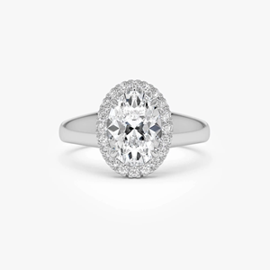 Bague de fiançailles en or jaune avec diamant taille ovale, style classique pour femme, design halo - Product Image 2