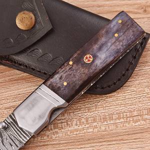 Couteau pliant à pointe clip en acier de Damas, manche en os teinté fait main, système de verrouillage Liner Lock, pour chasse, EDC, extérieur, personnalisé, vente en gros - Fournitures UA - Product Image 3