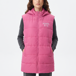 Gilet matelassé oversize pour femme, sans manches, à capuche, zippé, chaud, avec poches, pour l'hiver, vente en gros, extérieur - Product Image 1