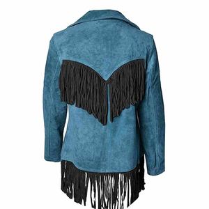 Veste en cuir véritable matelassée et tissée en velours côtelé bleue pour femme, tendance et audacieuse, la plus vendue - Product Image 2