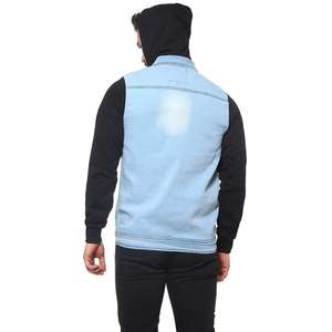 Veste en jean à manches longues pour homme, en coton, couleur bloquée, avec sweat à capuche structuré, coupe confortable, manches longues régulières - Product Image 5