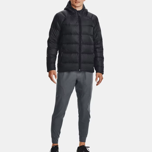 Veste matelassée à capuche noire pour homme, coupe-vent en polyester, manteau d'hiver décontracté avec fermeture éclair, coupe classique - Product Image 2