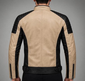 Chaqueta de Cuero Bicolor Beige y Negro para Hombre, Estilo Motero, Inspirada en la Moda Urbana - Product Image 2