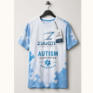 T-shirt 3D Performance Personnalisé Ziakot Industry pour la Sensibilisation à l'Autisme, Motif Pièces de Puzzle Bleu Marine et Blanc, Vente en Gros - Product Image 2