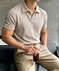 Chemise piqué blanche à manches courtes pour homme, couleur unie, respirante, en viscose/coton, séchage rapide, coupe décontractée élégante - Product Image 4