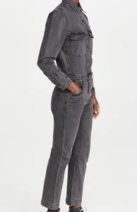 Women Denim Jumpsuit Full Sleeve Button Up Collar Solid Color Casual Long Length Breathable Midweight Cotton Spring Wear - Product Image 5