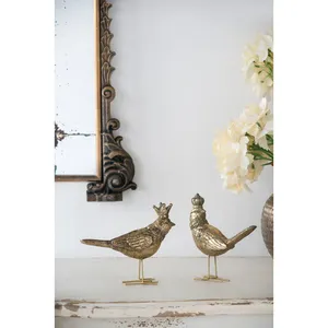 Figurine d'oiseau en laiton plaqué or avec couronne, décoration d'intérieur, thème animal, artisanat en métal moulé - Product Image 6