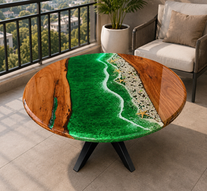 Luxury Handmade Modern Round Green <b>Epoxy</b> <b>Resin</b> Eco-Friendly Solid Wood Live Edge Coffee <b>Table</b> Custom Size Furniture Anniversary - Product Image 1