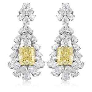 Luxury Chandelier <b>Earrings</b> With Cushion Cut Yellow <b>Diamond</b> Flower Halo Claw Setting For Women Wedding Jewelry - Product Image 2