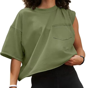 T-shirt court tricoté 100 % coton respirant et écologique à col rond pour femme, nouveau design, été, vente chaude, logo personnalisé - Product Image 1