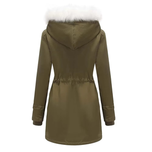 Women Winter Parka Jacket With Fur Trim Hood Long Sleeve Thick Windproof Solid Color Polyester Wadding Coated Fabric - Product Image 3