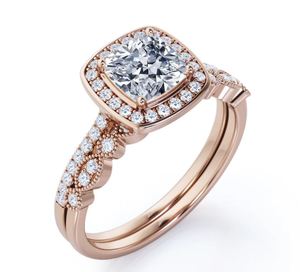 Anillo de Compromiso y Boda de Lujo Vintage Certificado, con Moissanita de 1.5 Quilates con Corte Cojín, Engaste de Garras, Chapado en Oro Rosa sobre Plata 925 - Product Image 1