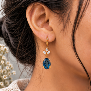 Pendientes Colgantes de Zirconia Ovalada Azul, Chapados en Oro, Joyería para Mujer, Regalo para Fiesta o Boda - Product Image 3