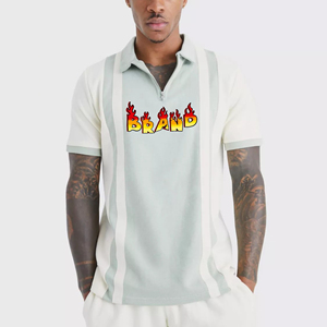 Polo pour hommes style hip-hop décontracté, manches courtes, blocs de couleur, fermeture éclair, 100 % coton, coupe ample, personnalisable, vente en gros - Product Image 1