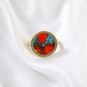 Fashion Jewelry 18k <b>Gold</b> Plated Brass Anti-Tarnish Orange Blue Copper <b>Turquoise</b> Adjustable Cocktail <b>Rings</b> Italian Style Women - Product Image 1