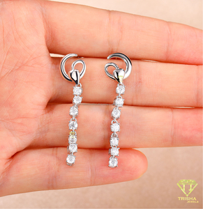 Pendientes Largos de Plata 925 con Diamantes Cultivados en Laboratorio, Piedras Brillantes Redondas, Joyería Fina Elegante para Mujer, Suministro al por Mayor - Product Image 3