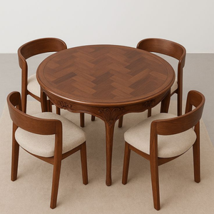 Table à manger élégante en teck avec finition naturelle - Product Image 1