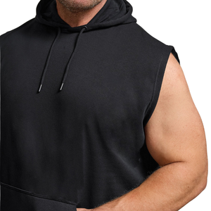 Plus Size Men's Solid <b>Hoodies</b> Breathable Comfortable Knitted Polyester/Cotton 180g <b>Sleeveless</b> Wholesale ODM - Product Image 4