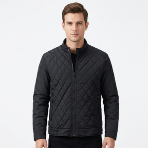 Men's Black <b>Quilted</b> Jacket Stand Collar Zipper Windproof Polyester Wadding Autumn Regular Fit - Product Image 5