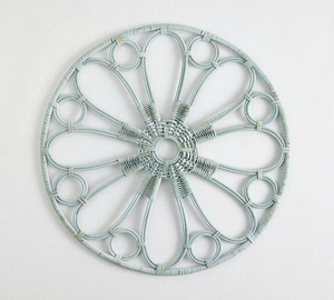 Salvamanteles Redondo de Mimbre Tejido Azul Claro para Decoración de Mesa de Centro - Product Image 1