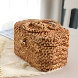 High quality rattan picnic <b>suitcase</b> basket outdoor lunch dinner organiser wicker hamper baskets - Product Image 1