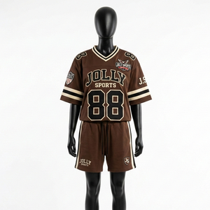 Conjunto de Camiseta y Pantalones Cortos de Fútbol de Malla de Poliéster Premium de 220 GSM, Color Marrón Crema con Panel y Logotipo Personalizado para Mujer - Product Image 5