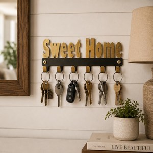 SHUBHAM Sweet <b>Home</b> Metal Wall Mounted Key Holder Decorative 6-Hook Key Rack for Entryway, Living Room & Office - Product Image 1