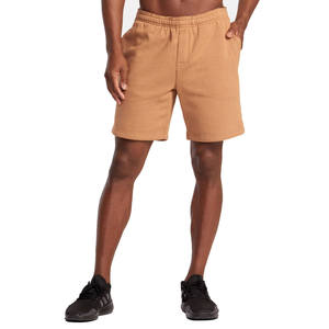 Shorts Bermuda en coton uni pour homme avec taille élastique et poches, style décontracté, longueur mi-cuisse, tissu respirant - Product Image 1