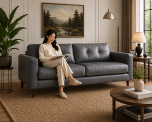 Canapé en cuir véritable marron de style moderne du milieu du siècle, confortable, pour salon, appartement, utilisation domestique - Product Image 4