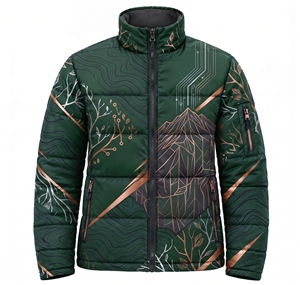custom unisex sublimated puffer jacket winter warm dark teal blue circuit topo print <b>bubble</b> <b>coat</b> windproof padded street <b>coats</b> - Product Image 2