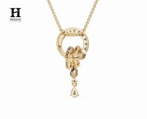 Pendentif Goutte Diamant Cercle Floral Doré avec Moissanite Coupe Poire et Grappe de Feuilles Courbées, Breloque Suspendue, Bijoux Fins pour Femme - Product Image 3