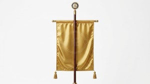Bandera de satén del Rotary International Club con bordado dorado y flecos, ecológica para actividades promocionales - Product Image 4