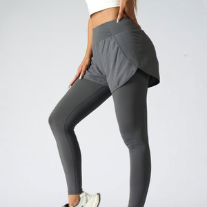 Hot Sale Casual Breathable 2-in-1 Knitted Polyester Cotton Yoga <b>Leggings</b> with Mid <b>Waist</b> <b>Low</b> MOQ - Product Image 1