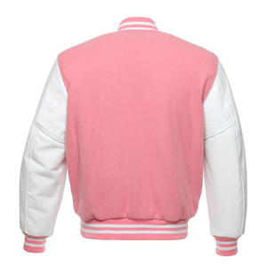 Sweat-shirt rose varsity, veste en laine et cuir véritable avec boutons classiques - Product Image 3