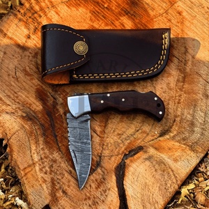 Premium Damascus Folding Knife Wood Handle EDC Pocket Knife Leather Case OEM Supplier USA EU Gift Him TARJ ENTERPRISES <b>Drop</b> - Product Image 3