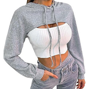 Wholesale Stylish Womens Crop Top Hoodies With Perfect Cutting Trending Fashion For Winter Season Hooded Knitted Fabric - Product Image 4