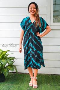 Nuevo diseño de moda Tie Dye Maxi vestido multicolor patrón sólido estilo lindo manga Lino cintura Natural vacaciones orden modelo - Product Image 5