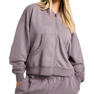 Sudadera con Capucha Extra Grande para Mujer, de Alta Calidad, Manga Larga, con Cierre, Estilo Lavado, Superventas - Product Image 1