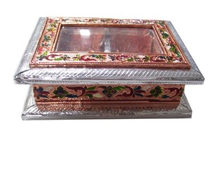 Silver Plated Brass <b>Rectangular</b> Tray With Flower Pattern Enamelling Embossing Printing Home Decoration - Product Image 1
