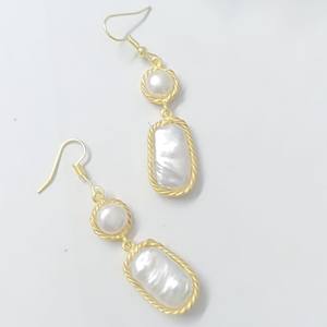 Boucles d'oreilles longues élégantes faites à la main en perles, 4 cm, argent sterling 925 plaqué or 18 carats, pour mariée, boucles d'oreilles en perles de haute qualité avec fermoir à fil. - Product Image 2