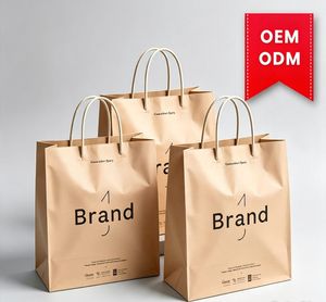 Sacs cadeaux de luxe en papier kraft avec personnalisation de marque, sacs fourre-tout en papier kraft personnalisés en gros avec design pliable - Product Image 1